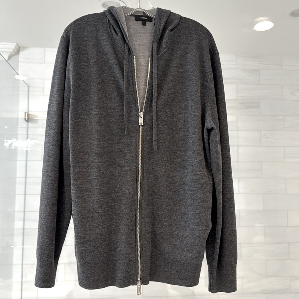 Theory Men's Charcoal Gray Zip-Up Hoodie Sweater